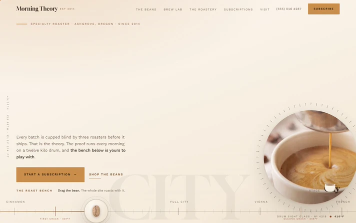 Morning Theory coffee roaster website